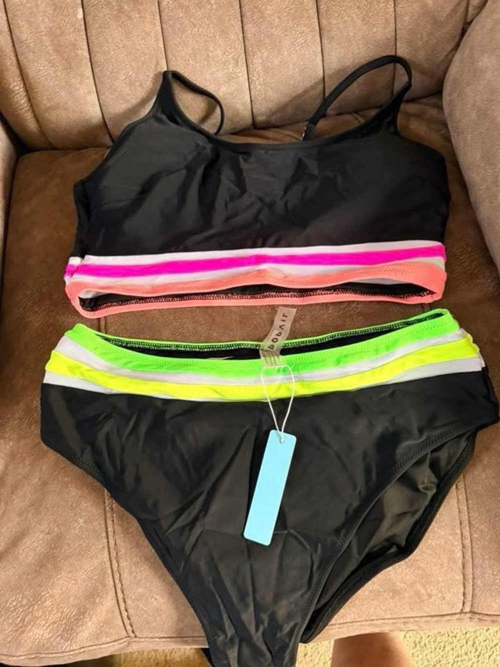 Black Two-Piece Bikini with Neon Trim
